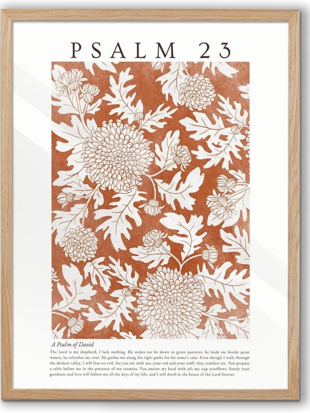 Framed 18x24 in Psalm 23 Orange Floral Botanical Christian Wall Art Decor